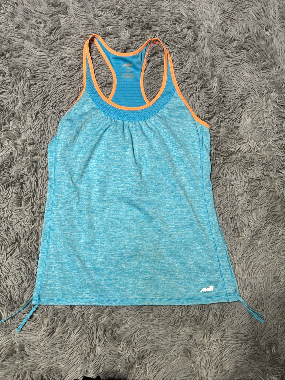 Avia Blue Racerback Tank with Orange Trim